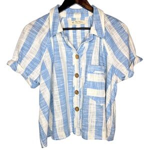 Free People We The Free Away At Sea Crop Top Women's Linen Blend Nautical L